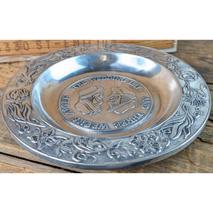 Vintage Wilton Pewter Plate Bowl The Wedding Day Three Weeks After Smiling Frown